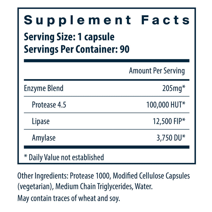 Vital Nutrients Vegan Pancreatic Enzymes supplement facts.