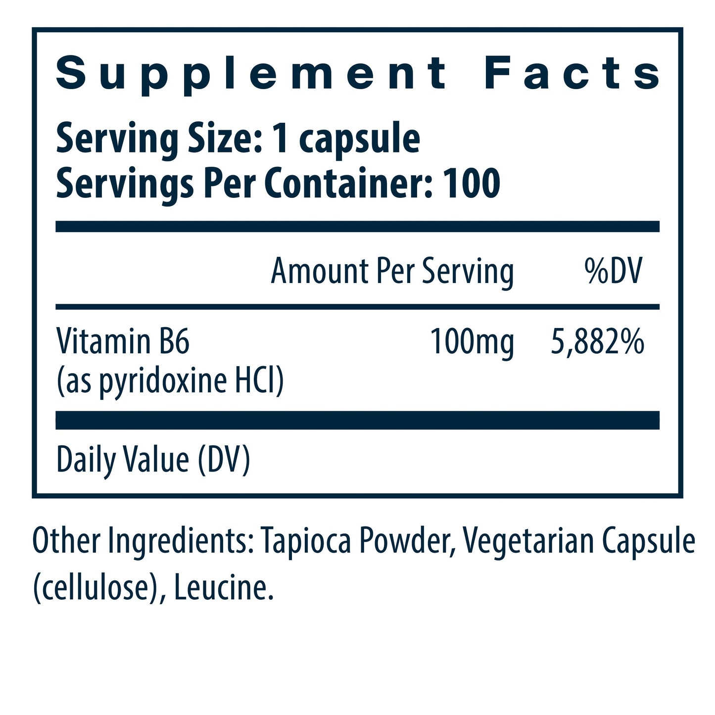 Vital Nutrients Vitamin B6 supplement facts.