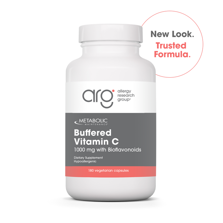 Metabolic Maintenance Buffered Vitamin C bottle with New Look Trusted Formula badge