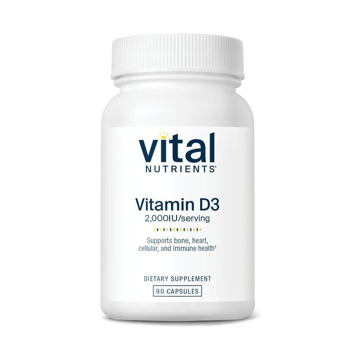 Vital Nutrients Vitamin D3 2,000IU/serving dietary supplement.