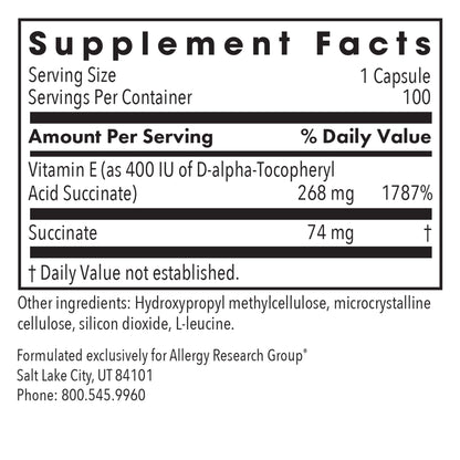 Vitamin E - supplement fact label with Vitamin E and Succionate