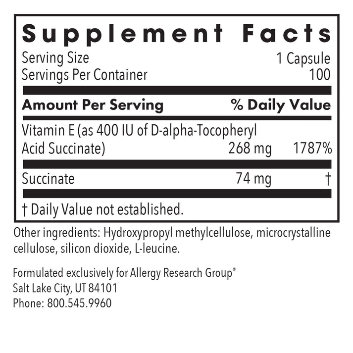 Vitamin E - supplement fact label with Vitamin E and Succionate