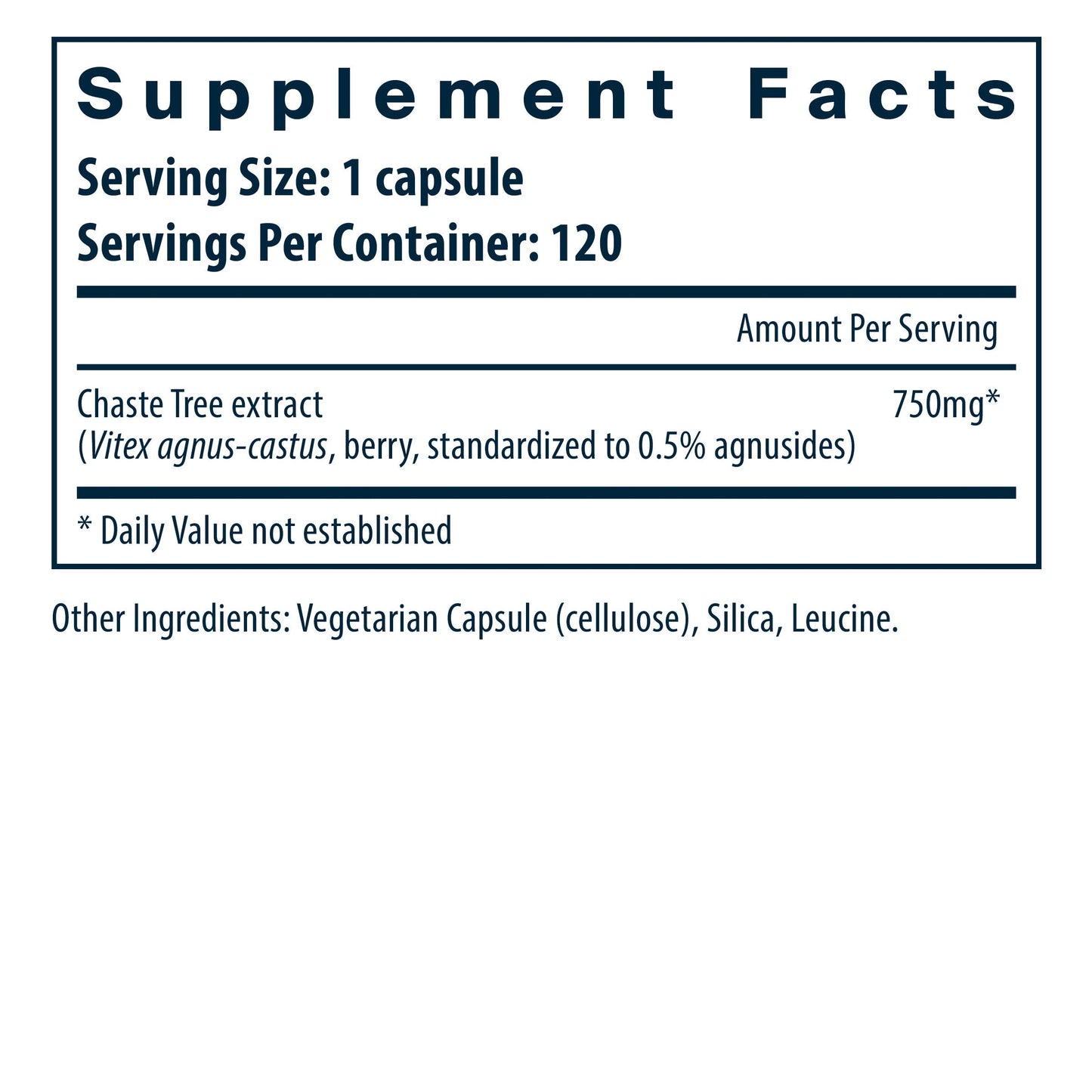 Vital Nutrients Vitex 750 (Chaste Tree Berry Extract) dietary supplement facts.