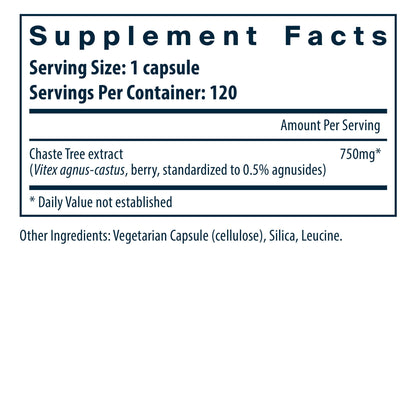 Vital Nutrients Vitex 750 (Chaste Tree Berry Extract) dietary supplement facts.
