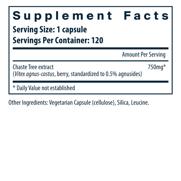 Vital Nutrients Vitex 750 (Chaste Tree Berry Extract) dietary supplement facts.