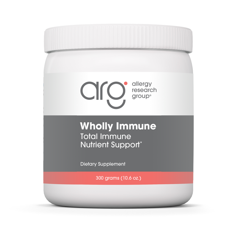 Allergy Research Group Wholly Immune 300 gram powder jar for immune support with vitamins, minerals, and mushroom blend