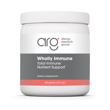 Allergy Research Group Wholly Immune 300 gram powder jar for immune support with vitamins, minerals, and mushroom blend