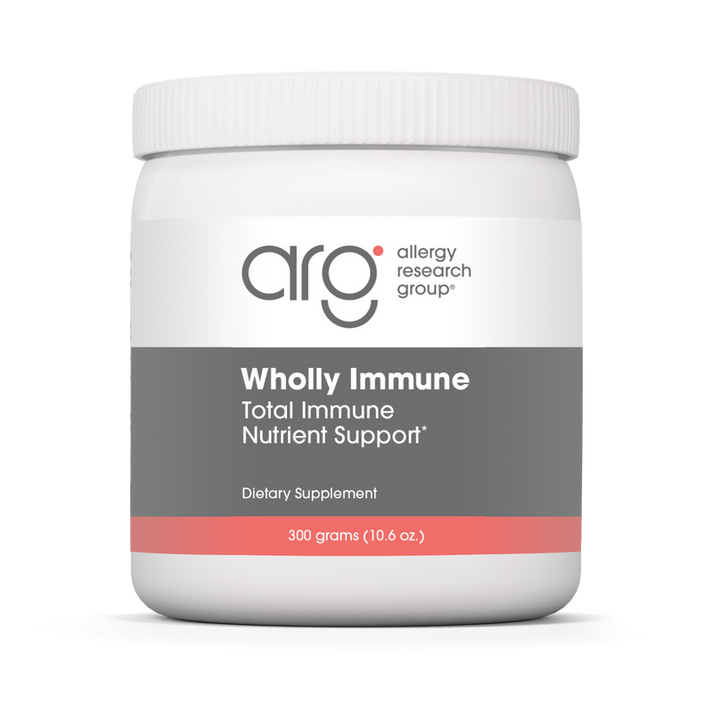 Allergy Research Group Wholly Immune 300 gram powder jar for immune support with vitamins, minerals, and mushroom blend