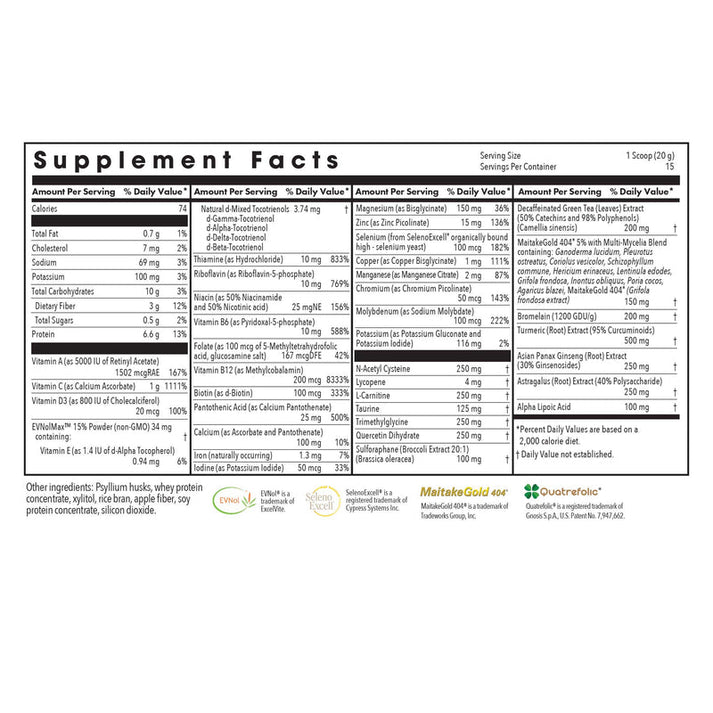 Wholly Immune Powder - supplement fact label 
