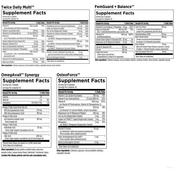 Women's Twice Daily Essential Packets supplement facts image