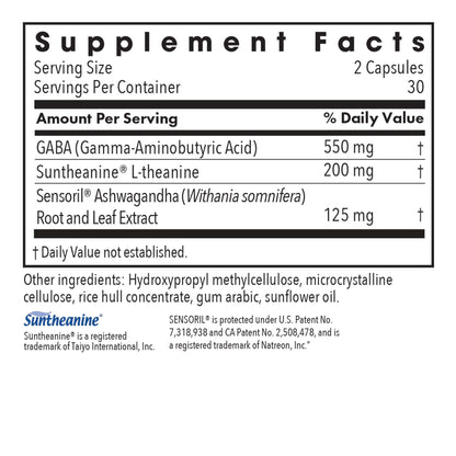 Zen Adapt - supplement fact label wtih GABA, Suntheanine L-theanine and more
