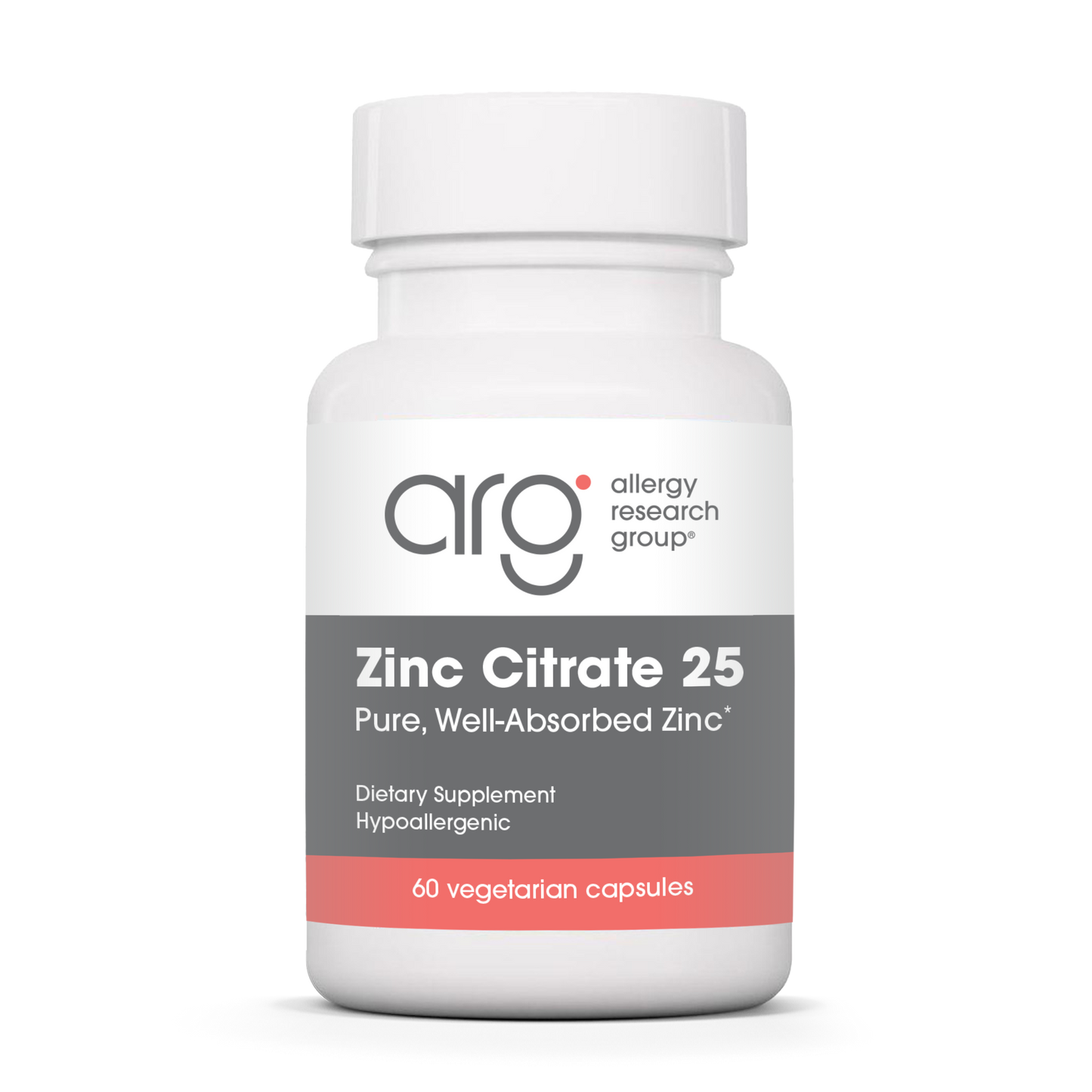 Allergy Research Group Zinc Citrate 25 mg - 60 vegetarian capsules bottle front label