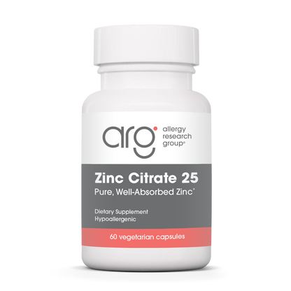 Allergy Research Group Zinc Citrate 25 mg - 60 vegetarian capsules bottle front label