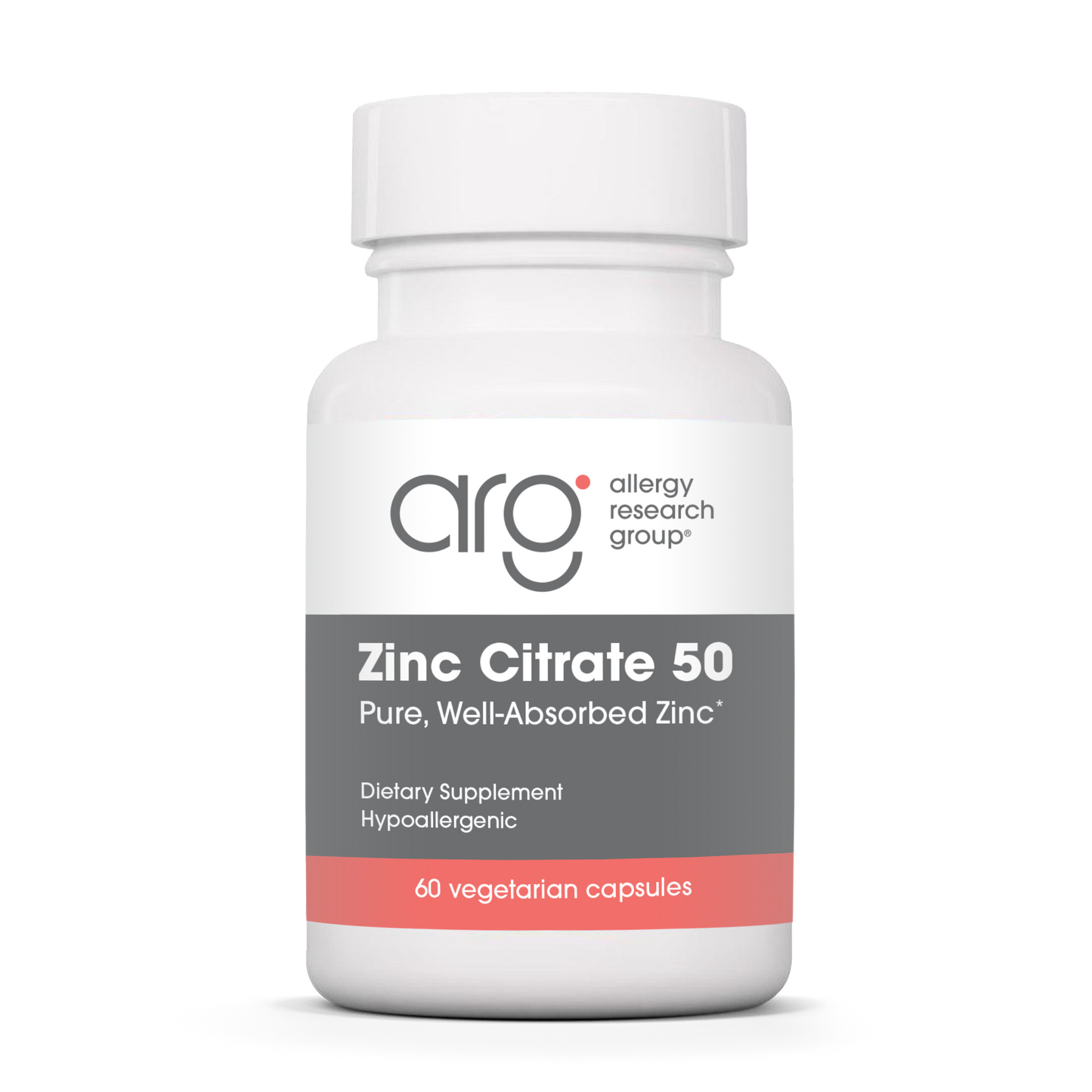 Allergy Research Group Zinc Citrate 50 mg - 60 vegetarian capsules bottle front label