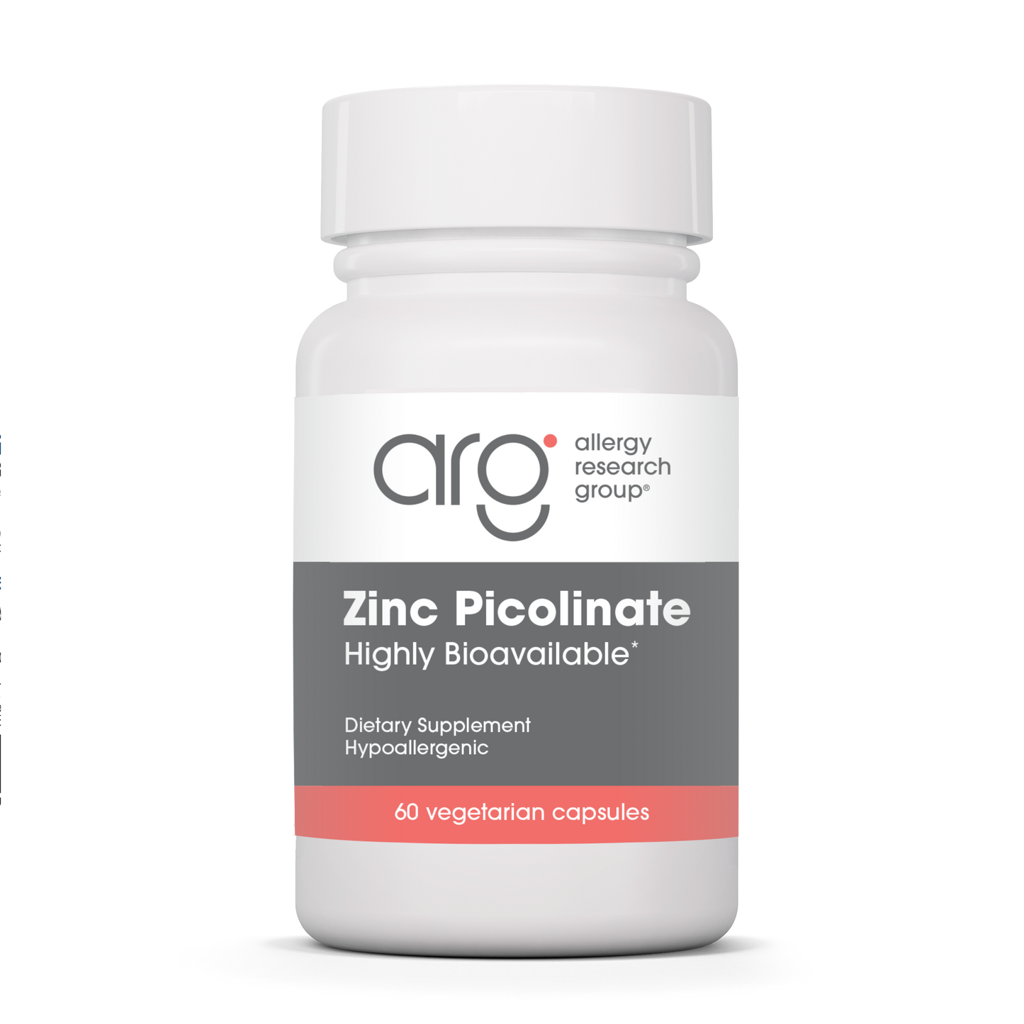 Allergy Research Group Zinc Picolinate - 60 vegetarian capsules bottle front label