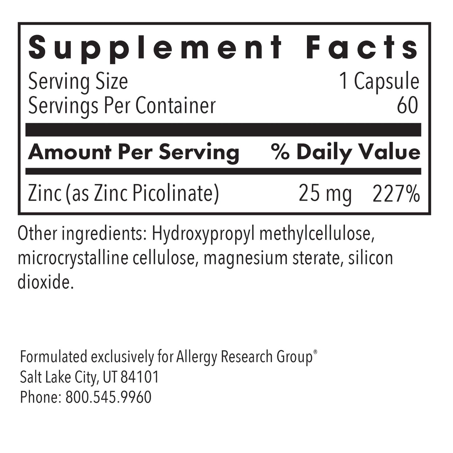 Zinc Picolinate - supplement fact label with Zinc